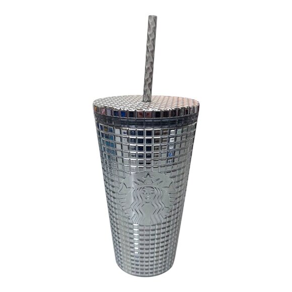 Starbucks 2023 Holiday Christmas Mirror Silver Grid Tumbler Grande 16oz Mosaic - Picture 1 of 8